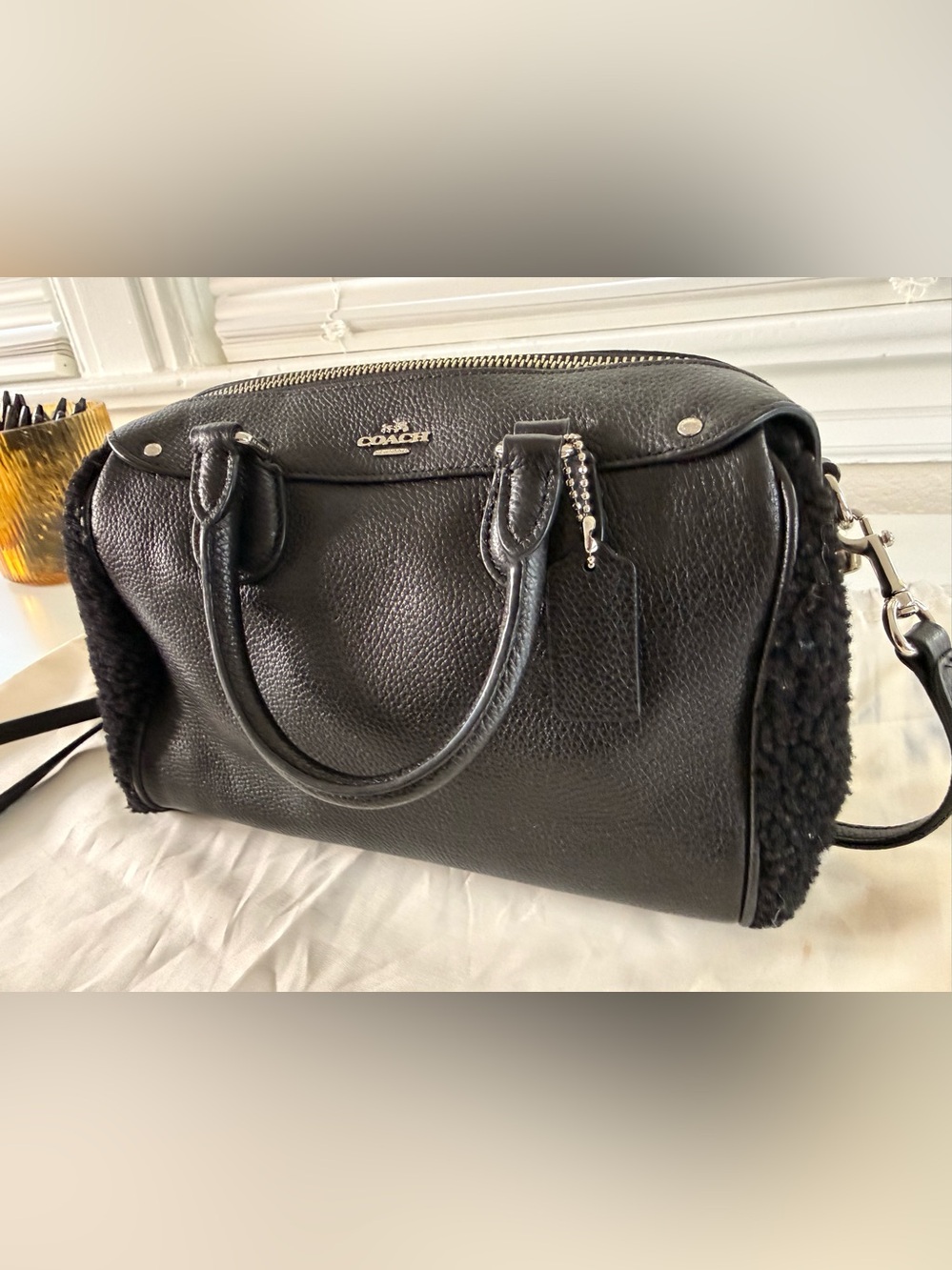 COACH Bennett Leather & Shearling satchel